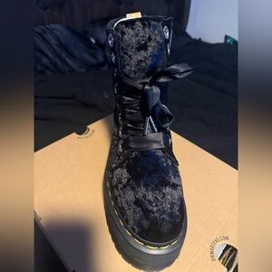 Dr. Martens Black Velvet Moto Boots